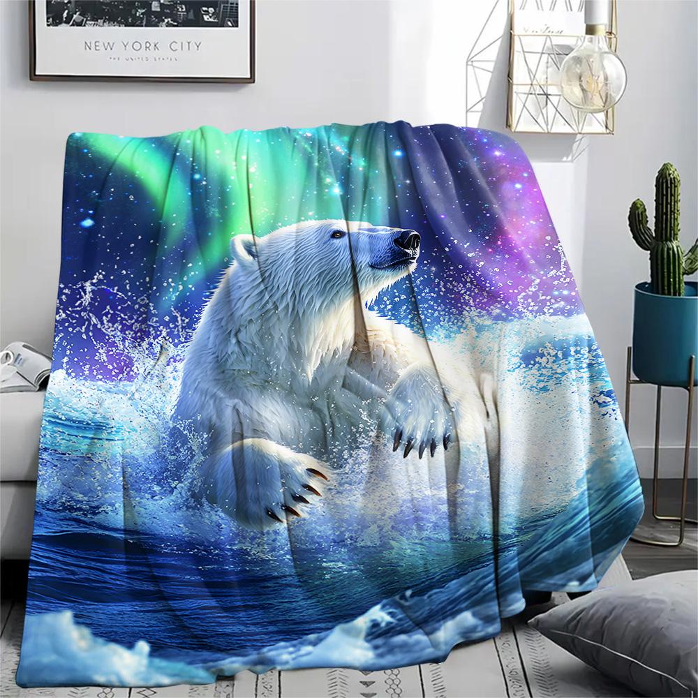 Polar Bear Print Flannel Blanket, High quality Comfortable for All Seasons, Home Decor, Warmth and Comfort, Perfect for Christmas Gifts