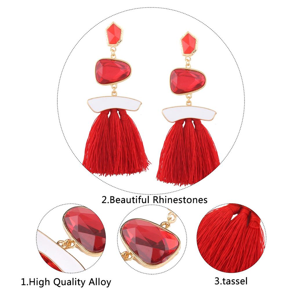 Women's Temperament Gemstone Tassel Ear Pendent Long Fringe Eardrop Dangle Earrings Ladies Jewelry Christmas Gift