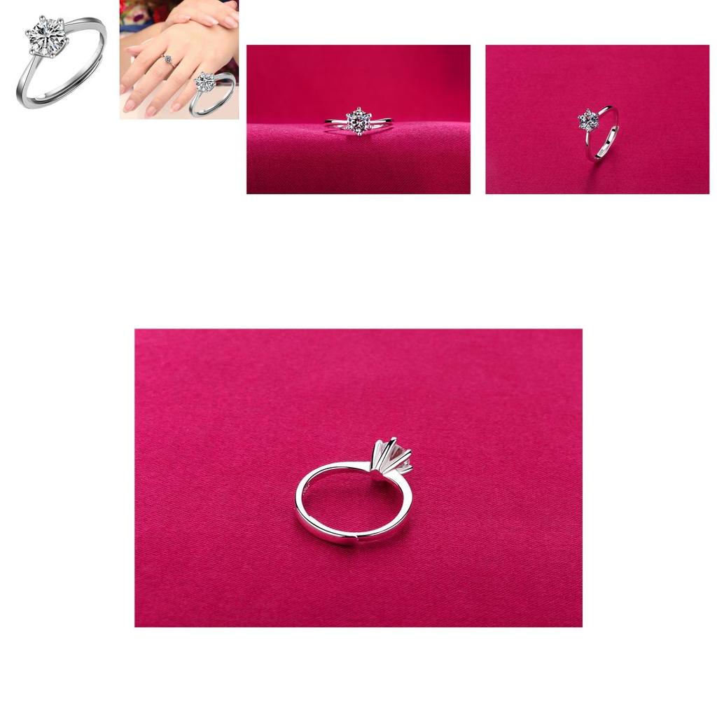 Fashionable And Elegant Diamond-encrusted Ring For Women Adjustable Six-claw Opening Ring