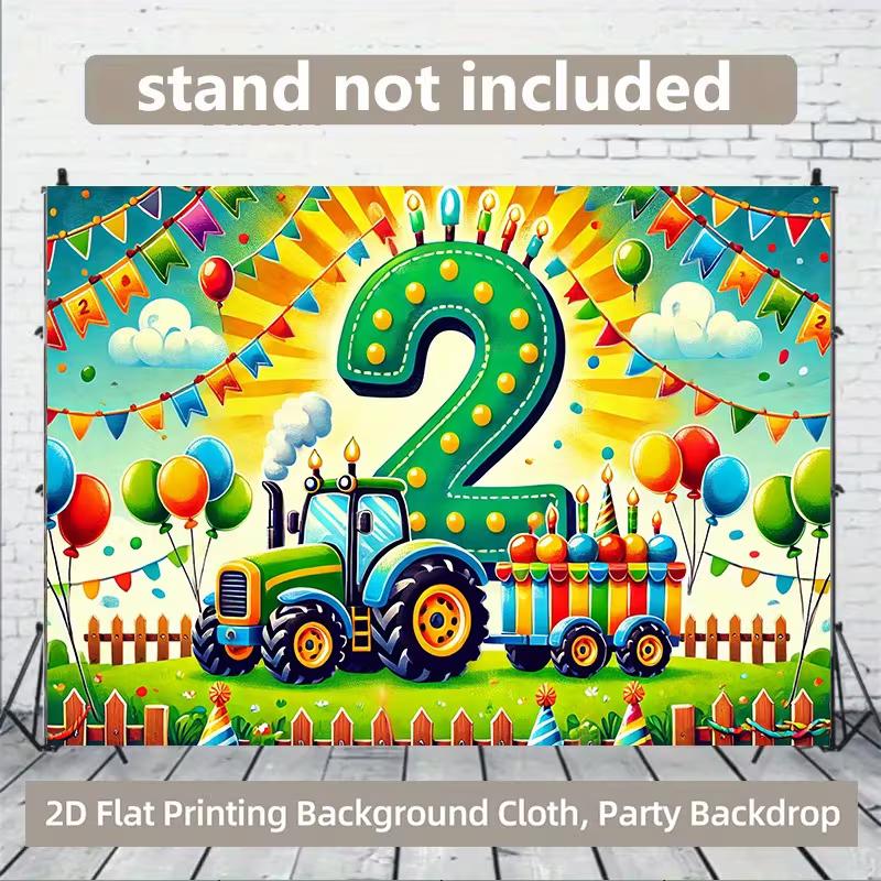 2D Tractor 2nd Birthday Backdrop for Boy Farm Themed Birthday Party