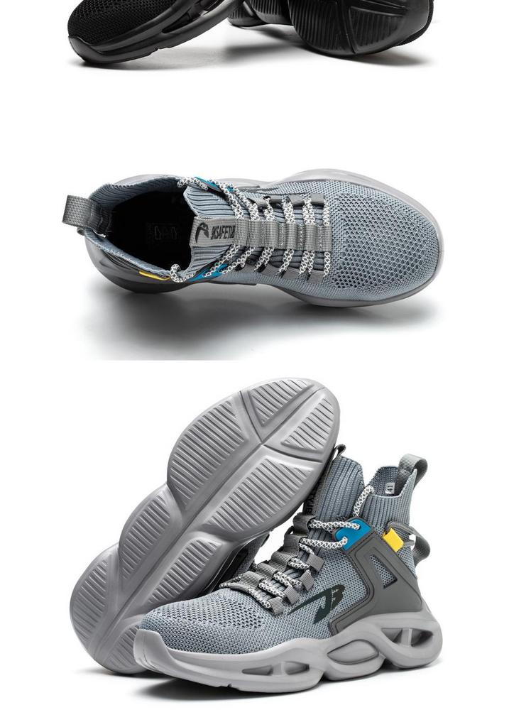 Flyknit Breathable Steel Toe Safety Shoes - Lightweight, Shock-Absorbing, Anti-Slip, Anti-Smash, and Wear-Resistant for Construction Work.