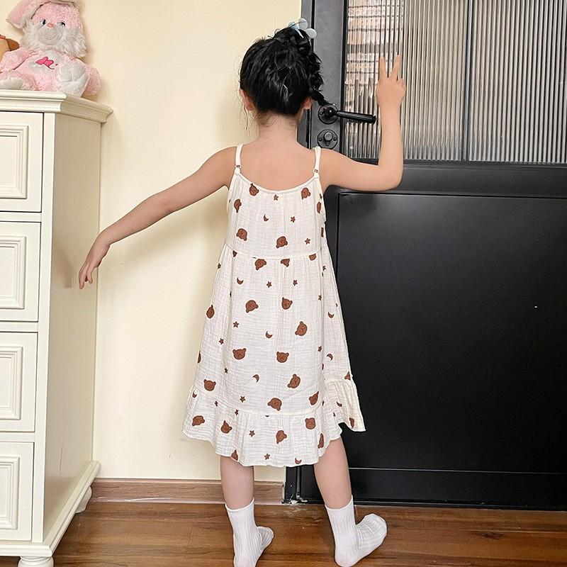 Cotton Cartoon Sweet Sleeveless Nightdress Girls Lightweight Sleepwear Loose Pajama Dress