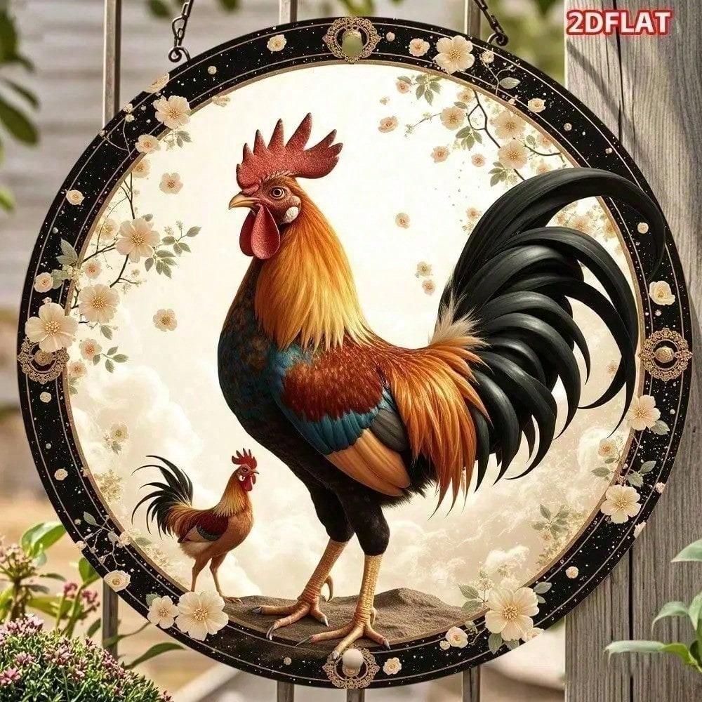 Vintage Metal Rooster Wall Decor 8x8 Inch Aluminum Farmhouse Chicken Art for Living Room Vibrant 2D