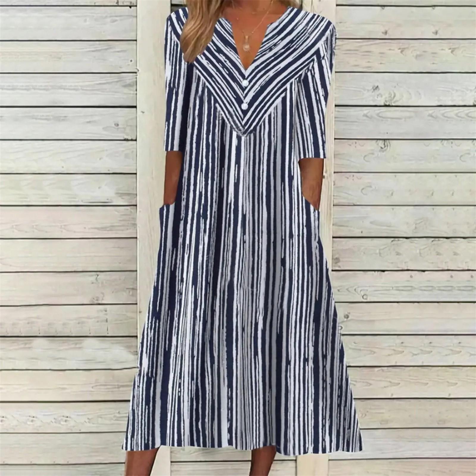 

Модное женское свободное платье миди на пуговицах с принтом L