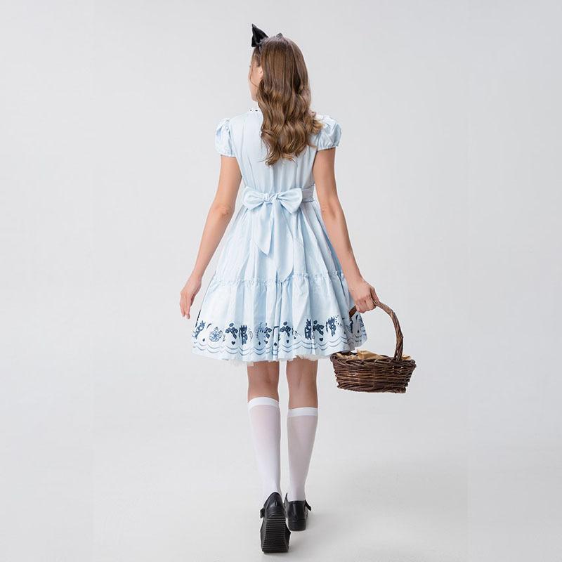 Cosplay Halloween, Alice's Dream Wonderland, Japanese cute maid dress cos dress blue and white, short-sleeved princess dress