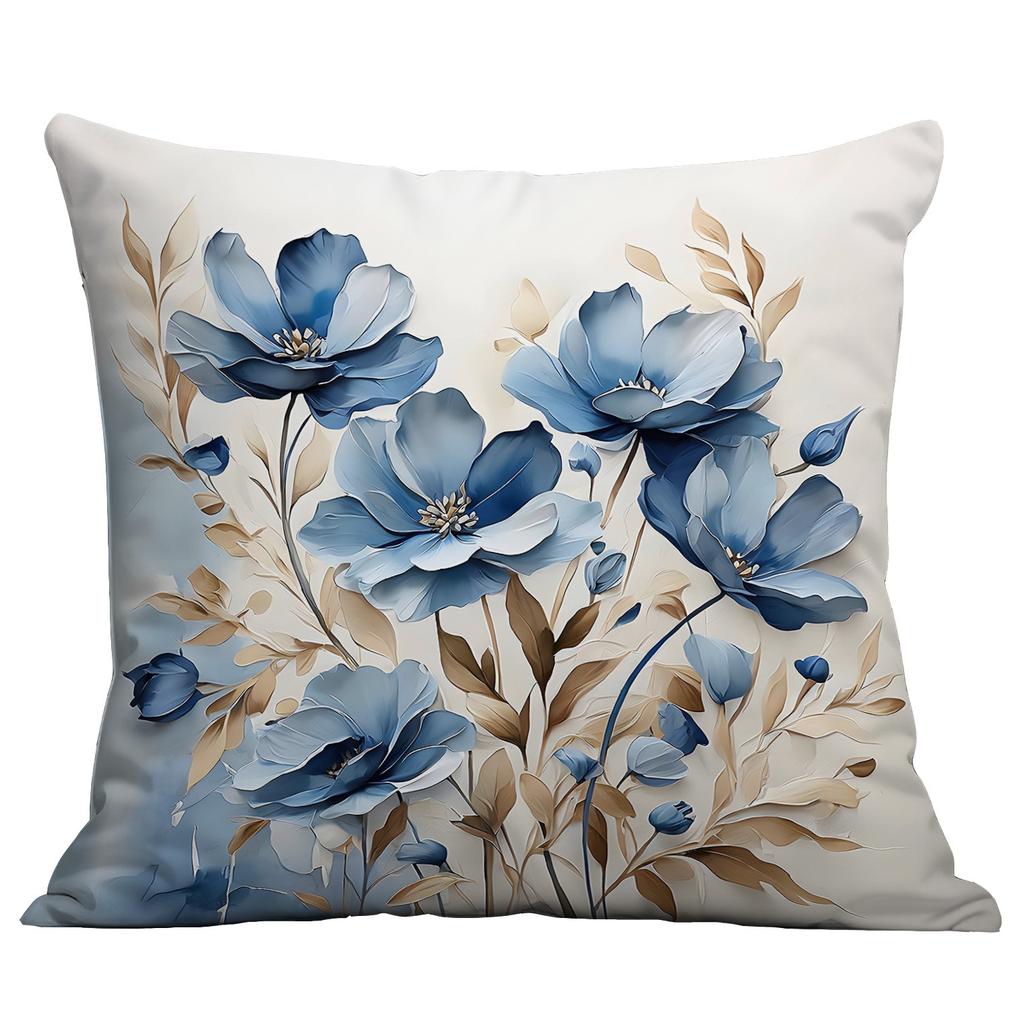 New Imitation 3d Blue Floral Pillowcase Small Fresh Home Cushion Pillowcase Decoration