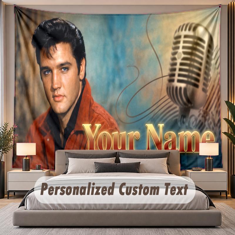Custom Name Text Tapestry Elvis Presley Personalized Polyester Wall Tapestry For Bedroom And Room