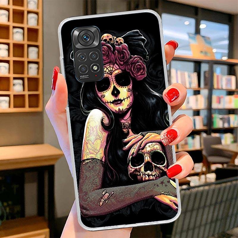 Catrina Schönes Rosenmädchen Totenkopf Hülle Handyhülle Für Xiaomi Redmi Note 15 14 13 12 11 10 Pro Plus 14S 12S 11S 11T 11E 10S Weich