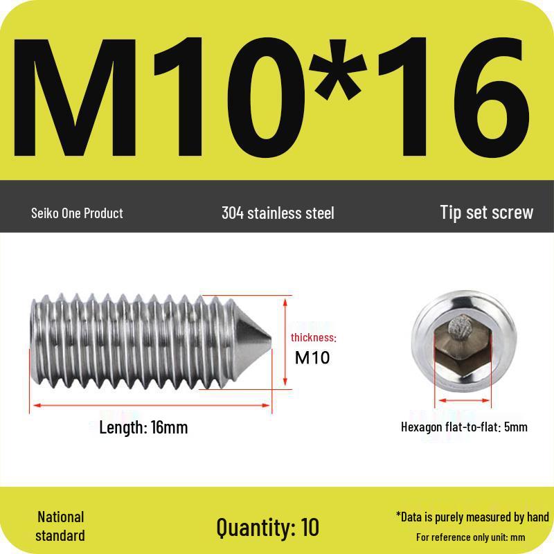304 Stainless Steel Internal Hex Set Screw | Headless Grub Screw M2-M16