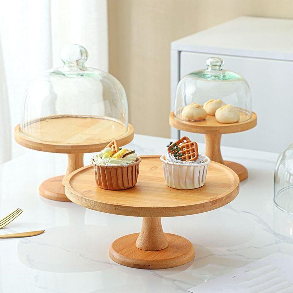 Glass Cover Wooden Cake Stand Vintage Dessert Stand Holder Tray High Foot Cake Plate  Dessert Table