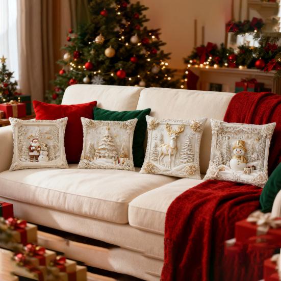 4 ks Vánoční povlak na polštář bílý Santa Claus sněhulák vánoční stromek sob povlak na polštář vánoční dekorativní povlak na polštář pro domov pohovka postel gauč