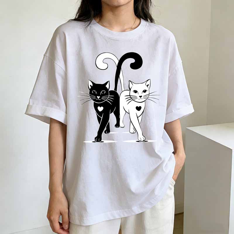 Unisexs Black White Cat Print Tshirt Summer Fashion Casual Tops For Unisex Streetwear Harajuku Oneck Short Sleeve Tops Tshirts