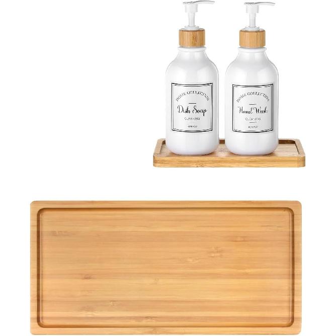 Bamboo soap Dispenser Tray, Bathroom Countertop Tray Kitchen Tray Bamboo T ray Sink T ray Dresser Jewelry Ring Dish, Comestic Holder Bathtub