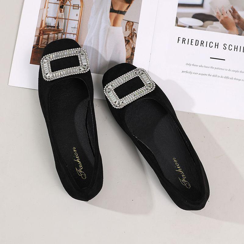 Fashion Ladies Footwear Low Heel Elegant Rhinestone Women's Flat Shoes Slip-on Black Stylish Comfortable 2025 Trend Promotion Dress 39