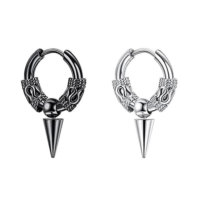 Stainless Steel Huggie Hoop Dangle Earrings Punk Hip Hop Vintage Feather Cross Spike Sword Triangle Drop Earrings for Men Wome