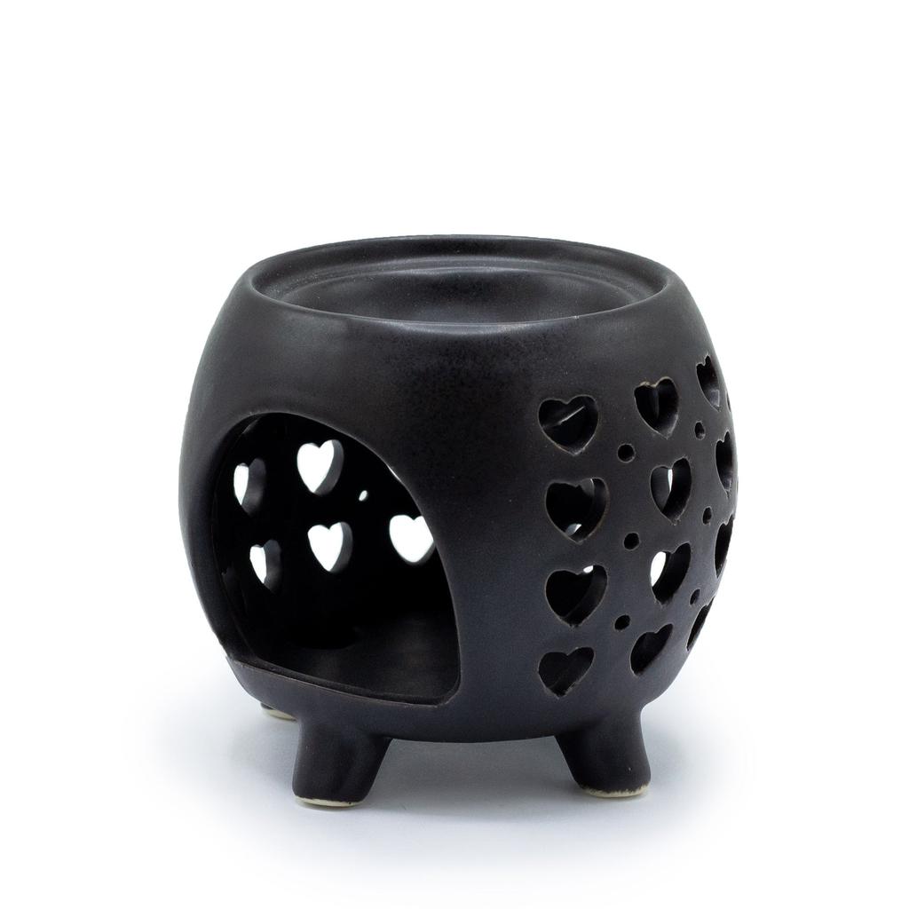 Oil Burner Matte Black Squat Pot Hearts