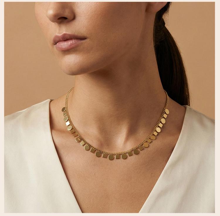 Waterproof Stainless Steel Necklace Gold Layered Geometric Choker Hypoallergenic Women's Fashion Jewelry