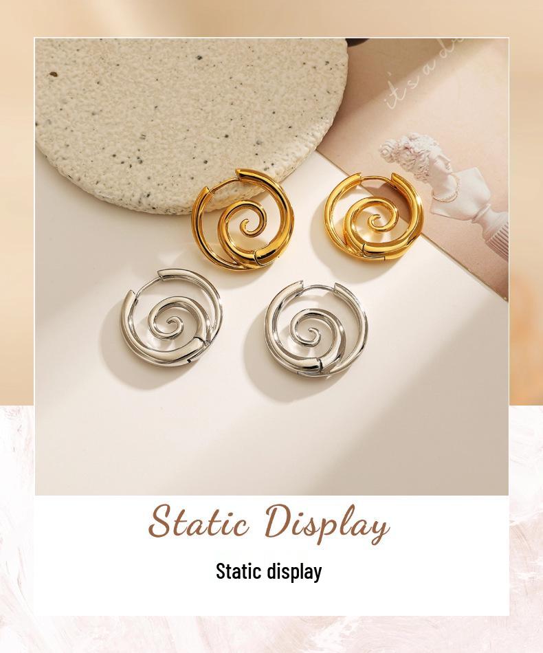 18K Gold Vacuum-Plated Stainless Steel Spiral Earrings - Classic European & American Style