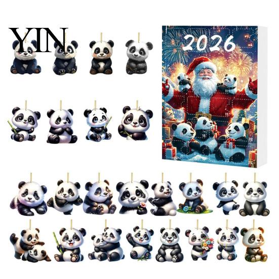 2026 Holiday Countdown Box Panda Advent Calendars 2026, 2D Acrylic Cute Hanging Ornaments for Kids Christmas Gift Xmas Tree, 24 Days Calendar,