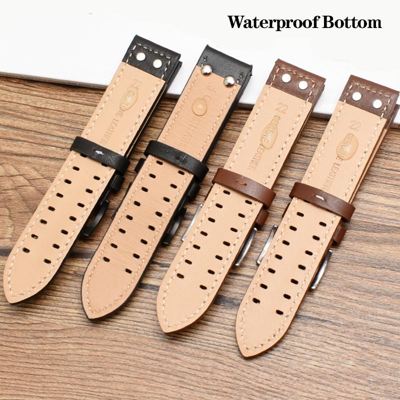 JEDNA Pasek do zegarka ze skóry naturalnej dla serii Hamilton Khaki Aviation Field Męski Pasek do zegarka Bransoleta z nitami Pasek Brązowy 20mm 22mmMN