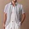 Summer Polo-neck Vintage Striped Printing Cardigan Shirt Male Short Sleeve Casual Fashion All-match Top Men