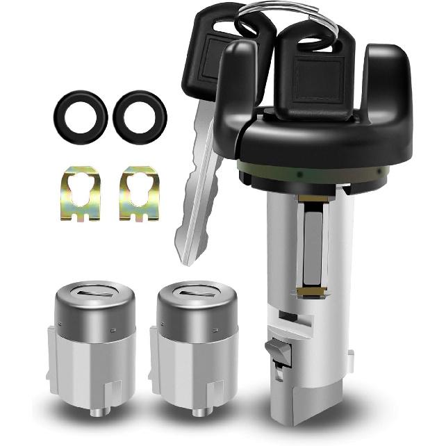 Ignition Switch Lock Cylinder and Door Lock Cylinder Set with Keys Fits for Chevy GMC C/K Pickup Tahoe Yukon Suburban 1995-1997, Car Auto Ignition