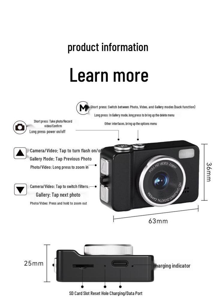 Compact HD Camera: Portable, Stylish Must-Have for Students' Daily Recording and Photography