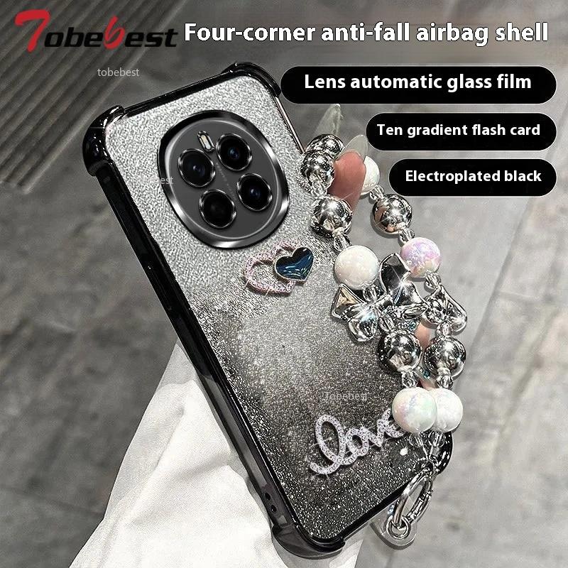 3D Love Shockproof Glitter Plating Bead Bracelet Case for Huawei Honor Magic 7 6 5 4 3 Pro Silicone Cover