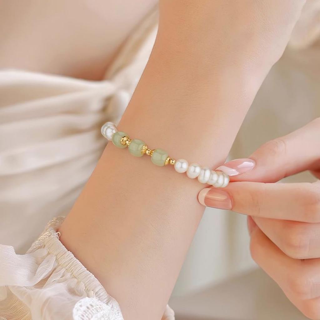 Women Imitation Hetian Jade Pearl Bracelet Round Geometric New Chinese Accessory Staff Benefit Present