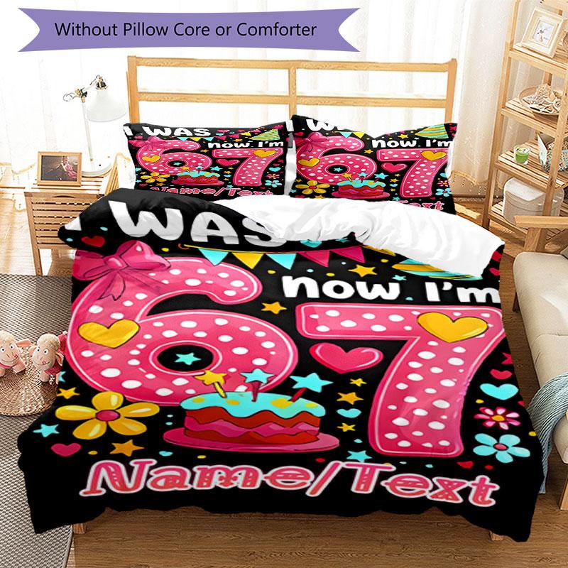 3PC Custom Name Happy 67th Birthday! Bedding Set Printed  Bedding Set Duvet Cover Closure Includes 1 Duvet Cover & 89 Pillowcases for Bedroom