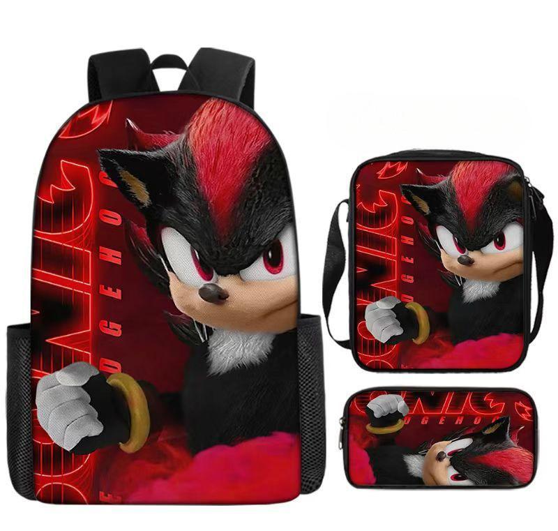 Sonic Cartoon School Bag Set With Oxford Fabric Breathable Lightweight For Kids School Use