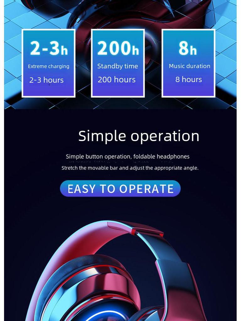 B39 Luminous Bluetooth Headset: Head-Mounted, Wireless, Foldable, Colorful Breathing Light, Heavy Bass Audio