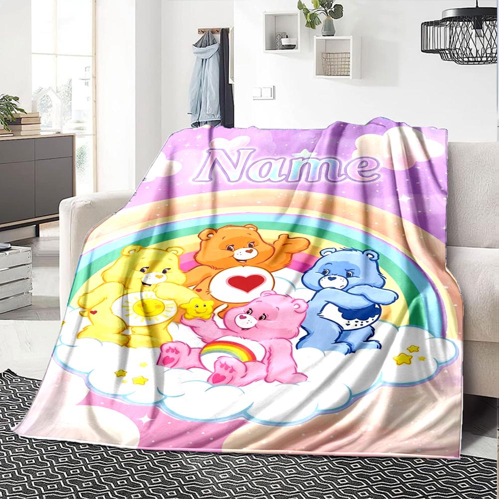 Custom Name Bear Theme Printed Blanket Perfect For Couch Bed Travel Outdoor Use Machine Washable Cozy Durable