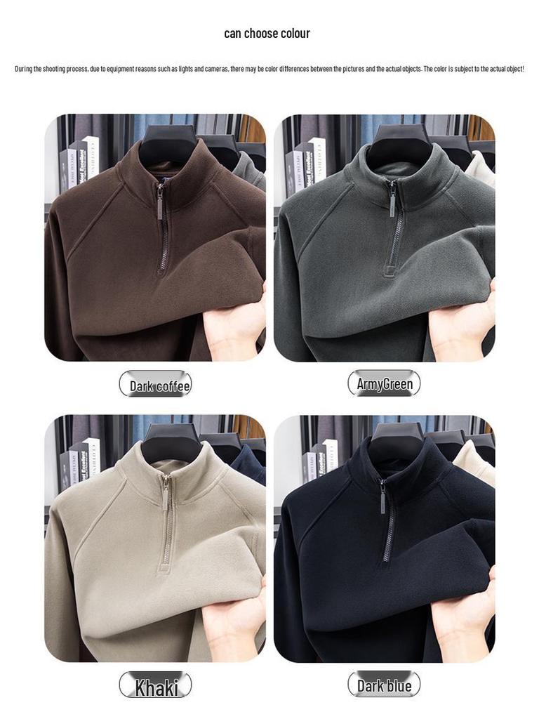 Men's Winter Coral Fleece Half-Zip Sweatshirt: Thick, Warm, Double-Sided Casual Base Layer