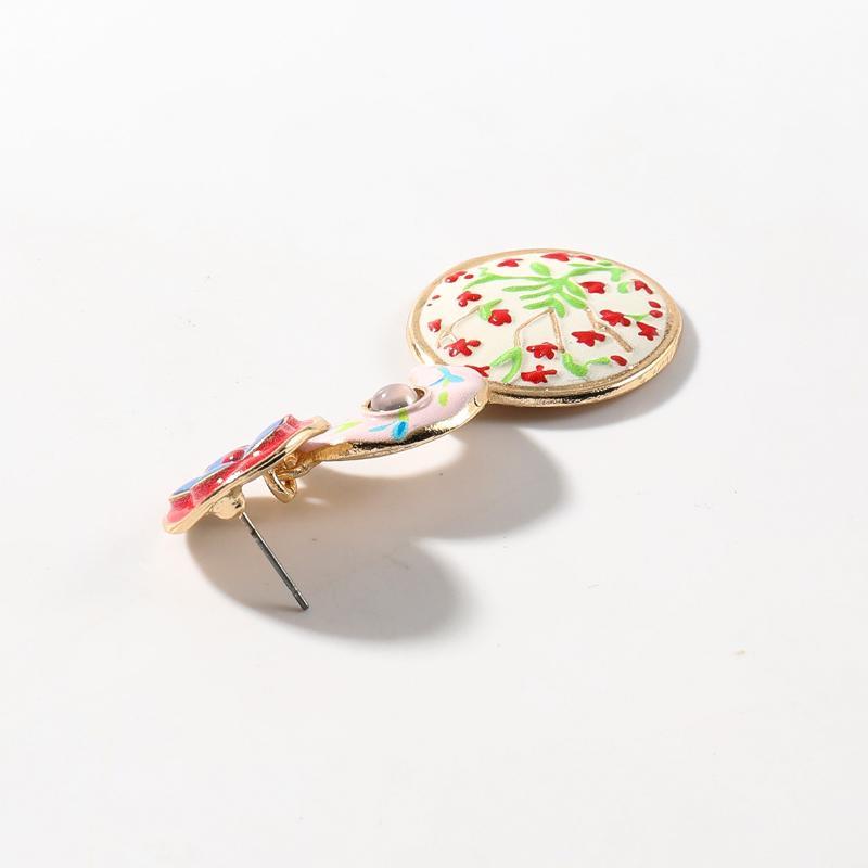 Exaggerated Asymmetric Enamel Drop Earrings Hand Painted Floral Multi-Layered Earrings Gifts For Women Daily Party Wear