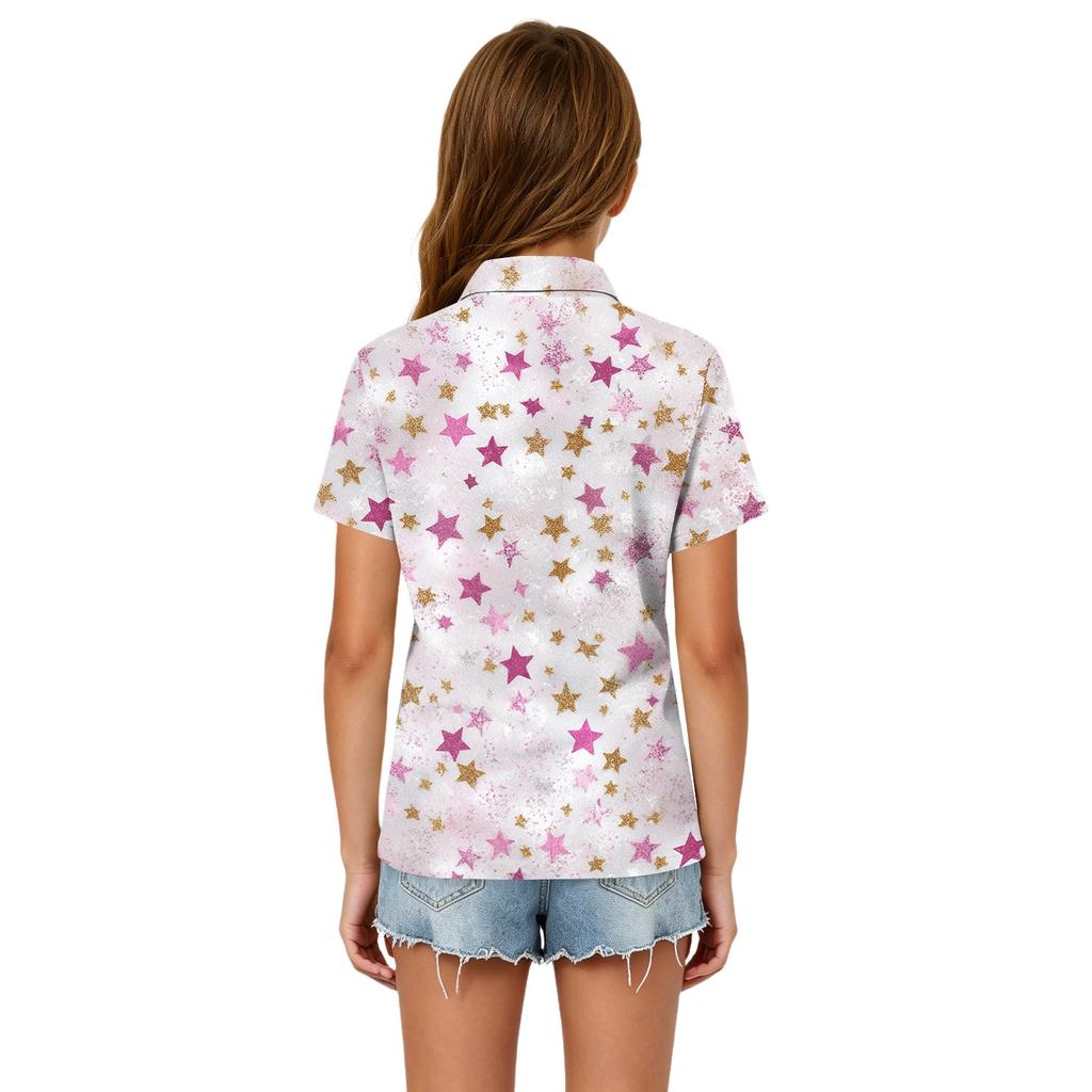 Girls' Polka Dot Print Casual T-Shirt for School Uniform and Everyday Wear