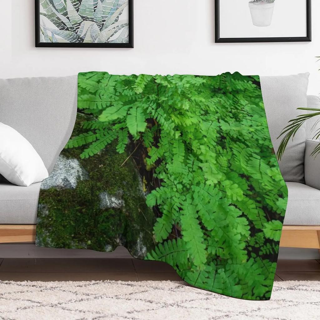 Mossy Rock and Ferns Throw Blanket Soft Warm Blanket Gift for Men Women Adults
