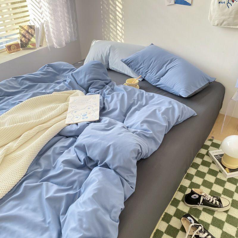 

Korean Solid Color Bedding Set Adults Kids Twin Full Queen Size Soft Bed Flat Sheet Duvet Cover Set Pillowcases Simple Bed Linen Twin150x200 3pcs