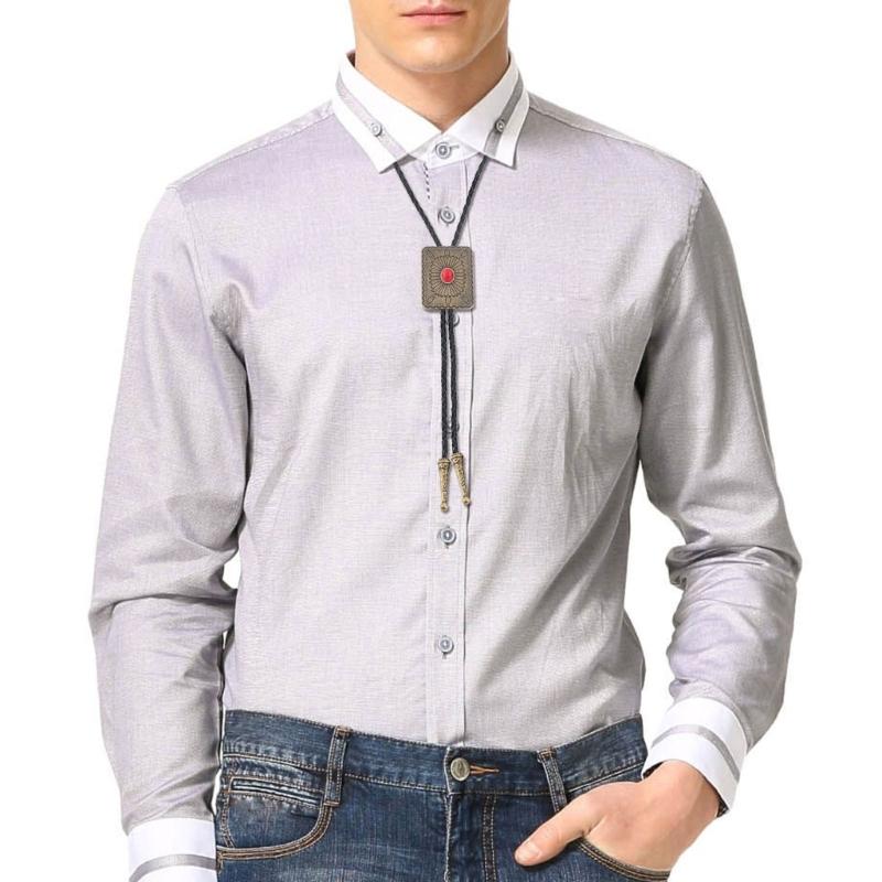 Punk Style Bolo Tie with Emblem Charm Necktie Necklace Costume Accessory
