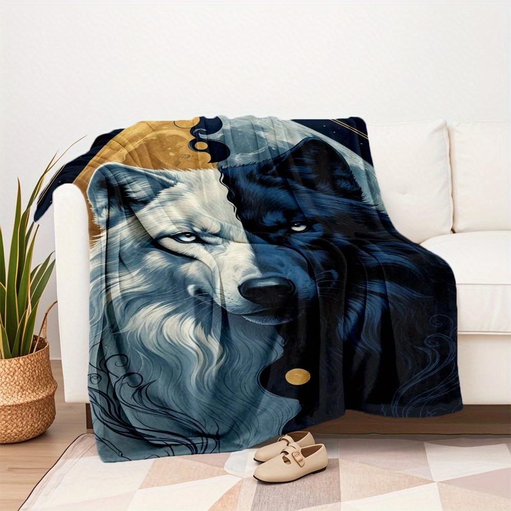 1Pc Wolf Moon Print Flannel Blanket, High quality Comfortable for All Seasons, Home Decor, Warmth and Comfort, Perfect for Christmas Gifts13