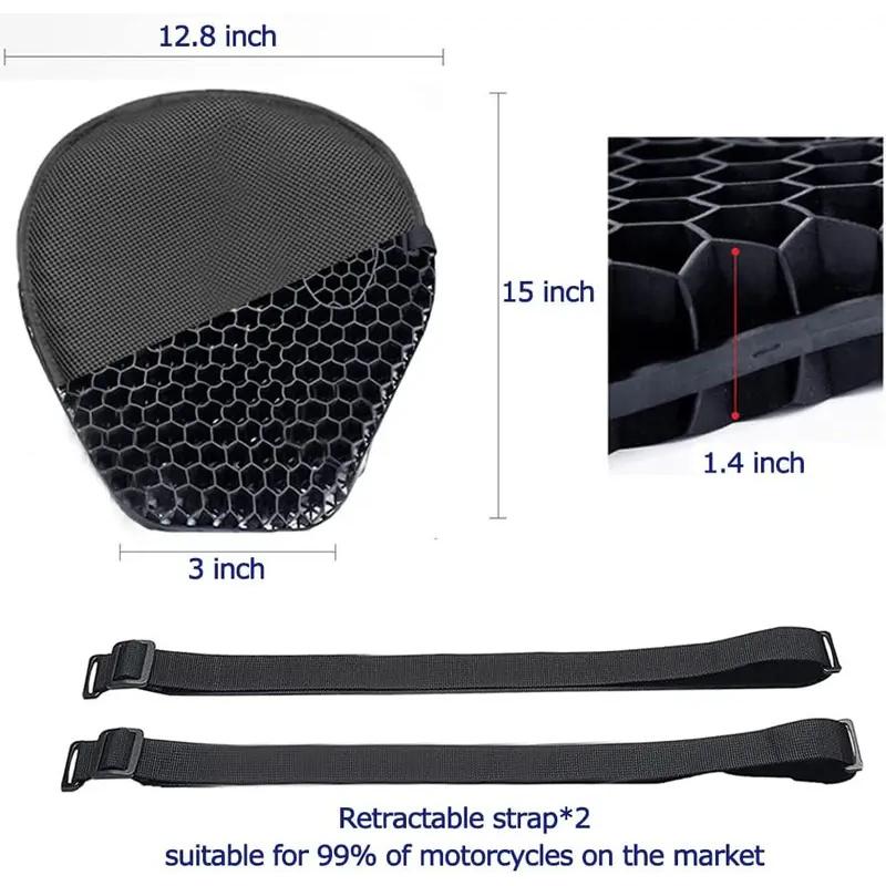 Motorcycle Seat Cushion with Gel Honeycomb 3D Structure Shock Absorption Decompression Universal Comfort Pad