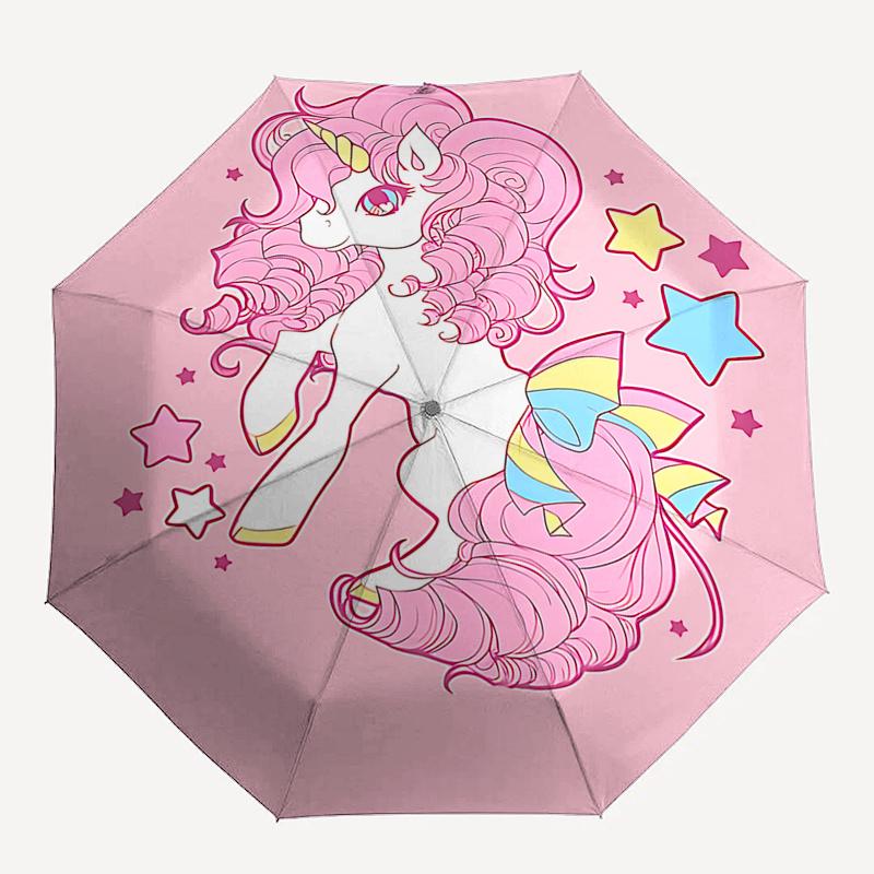 Unicorn Fantasy Automatic Folding Umbrella:Portable 3 Fold Design with 8 Bone Frame,Perfect for Fans and Outdoor Adventures!0104070a