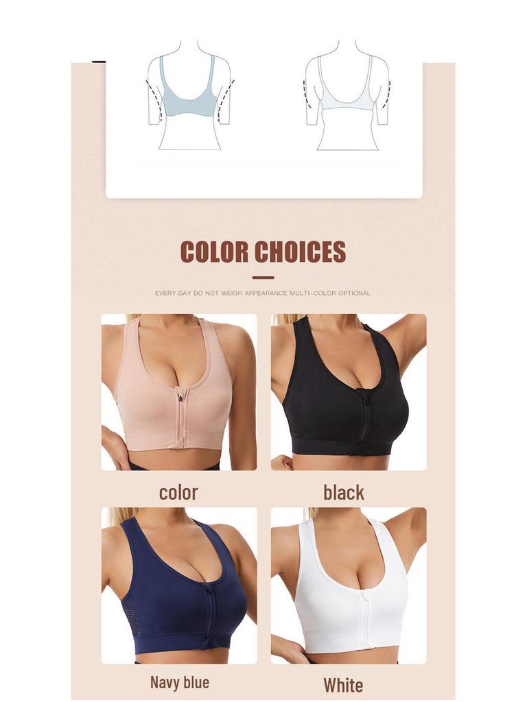 Soutien-gorge de sport de yoga grande taille à découpes en maille et fermeture éclair sur le devant, sans armatures pour femmes