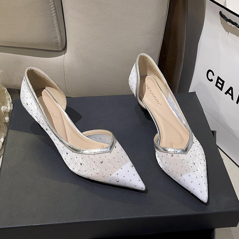 

Темперамент знаменитости сетка точечные бриллианты туфли на высоком каблуке женские тонкие каблуки боковые пустые остроносые одинарные туфли сумка голова сандалии дышащие 39