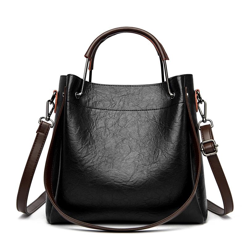 2026 Women s Retro Trend Large Capacity Bucket Shoulder Bag чёрный