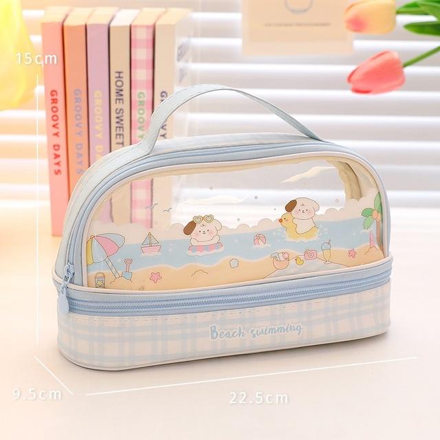 Pencil Case Double Layer Large Capacity Pen Bag Cartoon Portable Pencil Box School Student Supplies Stationary Organizer