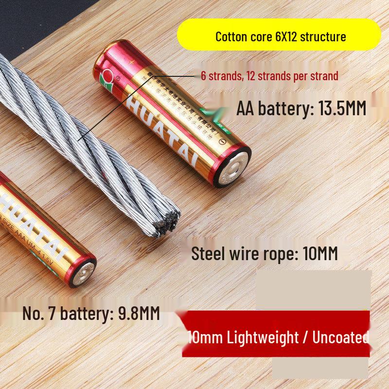 Lightweight 10mm Galvanized Steel Wire Safety Rope, 100m with 8 Clamps