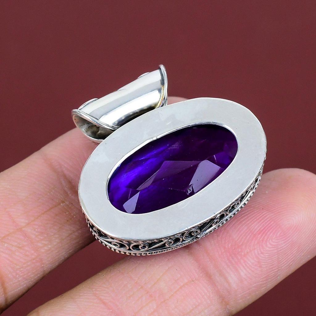 Faceted African Amethyst Pendant Vintage Gemstone Pendant 925 Sterling Silver Pendant African Amethyst Jewelry Handmade Pendant For Gifts