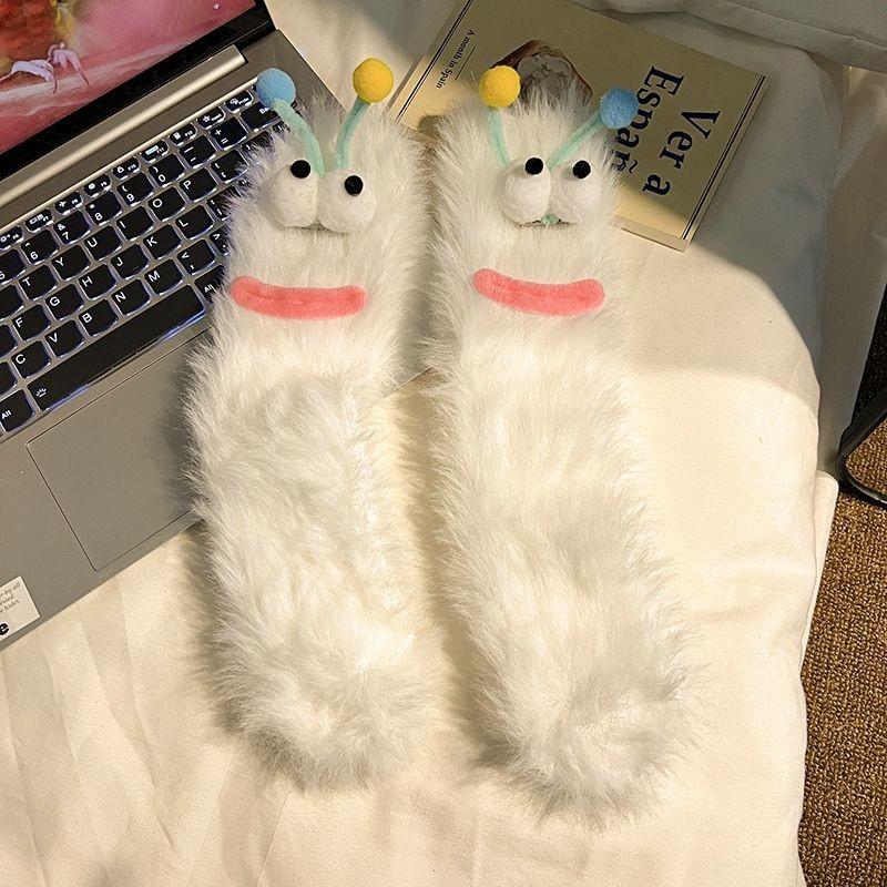 

Некрасивые и милые женские носки средней длины и зимние носки для сна на полу, милые теплые домашние носки с пушистым принтом для пар. One Size белый