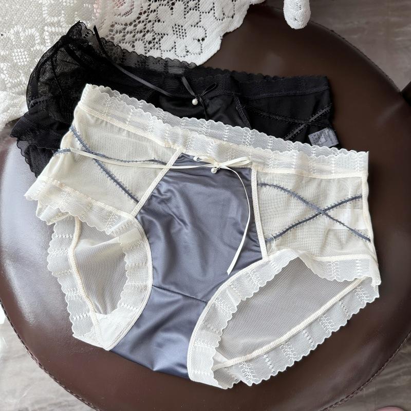 Ladies Spring Summer Sexy Ice Silk Gauze Contrast Color High Waist Panties